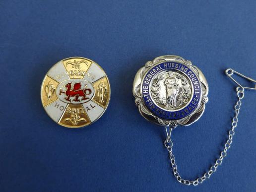 Morgannwg Mental Hospital,Bridgend silver Nurses badge & GNC Pair