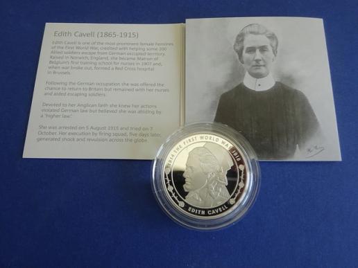 Silver Proof 2015 £5 Commemorative Coin,Edith Cavell