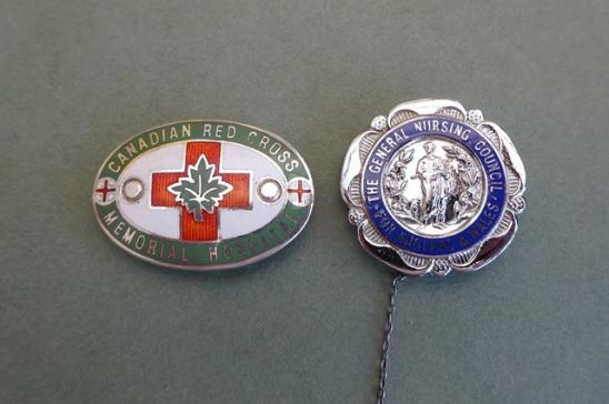 Canadian Red Cross Memorial Hospital silver Nurses badge and GNC pair