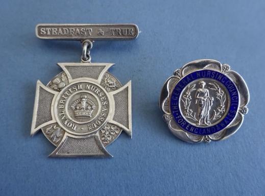 Royal British Nurses Association/GNC silver Nurses badge pair