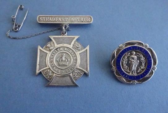 Royal British Nurses Association/GNC silver Nurses badge pair