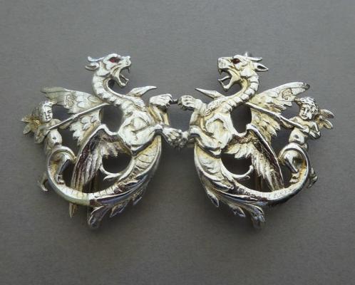 Silver Two Piece Nurses Belt Buckle,Dragons & Putti