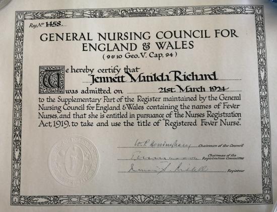 General Nursing Council for England & Wales,Registered Fever Nursing Certificate