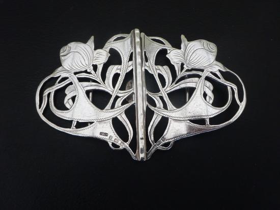 Art Nouveaux Silver two piece belt Buckle S&Co 1907