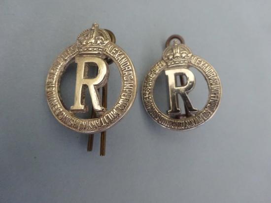 Queen Alexandra's Imperial Military Nursing Service Reserve,pair of white metal collar badges