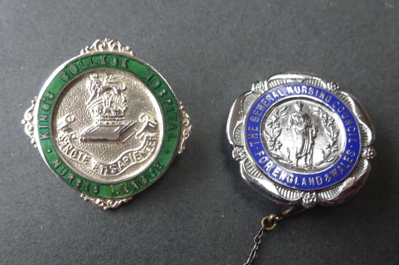 Kings College Hospital Nurses League, silver nurses badge with GNC