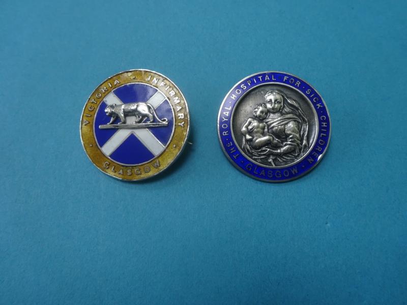 Victoria Infirmary/ Royal Hospital For Sick Children Glasgow, Silver Nursing Badge Pair