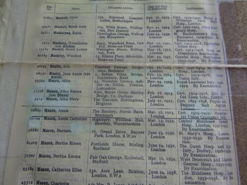 Framed General Nursing Council For England and Wales,silver badge and receipt document