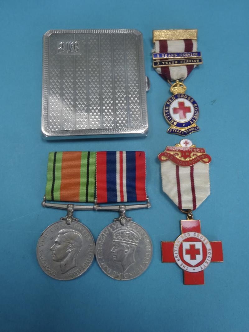 WW2 VAD Medal group and Silver Cigarette case,RNAH Maristow.