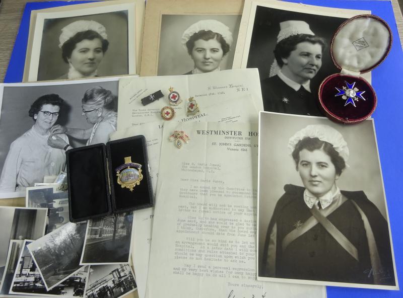 Miss Gwyneth Ceris Jones, Matron of the Westminster Hospital and the London Hospital, Nightingale hospital badge and other items