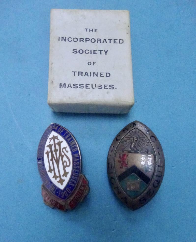The Incorporated Society of Trained Masseuses/ The Chartered Society of Massage and Medical Gymnastics, pair of badges